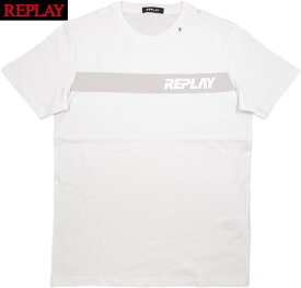 REPLAY/リプレイ M3021 T-SHIRT WITH TONE-ON-TONE STRIPED PRINT 半袖プリントTシャツ/カットソー WHITE(ホワイト)