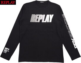 REPLAY/リプレイ M3492 RPY EIGHTY ONE LONG-SLEEVED T-SHIRT 長袖プリントTシャツ/REPLAYロゴ入り長袖カットソー BLACK(ブラック)