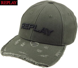 REPLAY/リプレイ AX4161 REPLAY CAP WITH BILL WITH USED EFFECT 刺繍ロゴ入りキャップ/ベースボールキャップ/ロゴ刺繍キャップ GREY DK GREEN(グレーダークグリーン)