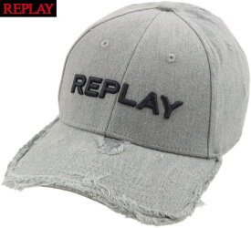 REPLAY/リプレイ AX4161 REPLAY CAP WITH BILL WITH USED EFFECT 刺繍ロゴ入りキャップ/ベースボールキャップ/ロゴ刺繍キャップ GREY MELANGE(ヘザーグレー)