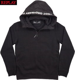 REPLAY/リプレイ M3503 NOT ORDINARY PEOPLE REPLAY HOODIE ハーフジップパーカ/プリントパーカーフーディー BLACK(ブラック)