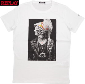 REPLAY/リプレイ M3411 REPLAY T-SHIRT WITH TATTOO STYLE PRINT 半袖プリントTシャツ/カットソー WHITE(ホワイト)