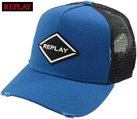 REPLAY/リプレイ AM4233 REPLAY CAP WITH BILL ラバーロゴ付き、メッシュキャップ BLUE - BLACK(ブルー×ブラック)