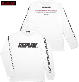 REPLAY/リプレイ M6310 LONG-SLEEVED T-SHIRT WITH PRINT 長袖プリントTシャツ/REPLAYロゴ入り長袖カットソー WHITE(ホワイト)