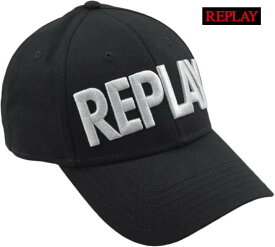 REPLAY/リプレイ AX4308 CAP WITH BILL 刺繍ロゴ入り、ベースボールキャップ BLACK×WHITE(ブラック×ホワイト)