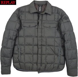 REPLAY/リプレイ M8278 RECYCLED QUILTED JACKET WITH COLLAR リサイクルナイロン・襟付きパディングジャケット/中綿シャツジャケット TITANIUM(チタニウムグレー)