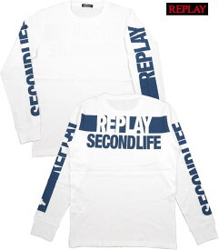 REPLAY/リプレイ M6012 REPLAY SECOND LIFE LONG-SLEEVED T-SHIRT 長袖プリントTシャツ/REPLAYロゴ入り長袖カットソー WHITE(ホワイト)