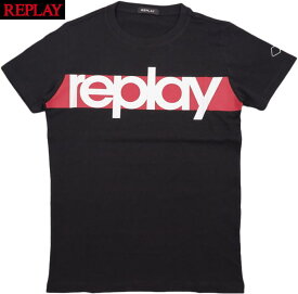 REPLAY/リプレイ M6007 CREWNECK T-SHIRT WITH REPLAY PRINT 半袖プリントTシャツ/カットソー BLACK(ブラック)