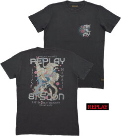 REPLAY/リプレイ M6023 T-SHIRT STAMPA REPLAY 81 SQDN JAPAN E HAWAII バックプリントTシャツ/カットソー BLACKBOARD(ブラックボード)