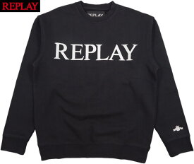 REPLAY/リプレイ M6527 CREWNECK SWEATSHIRT WITH ARCHIVE LOGO スウェットシャツ/プリントトレーナー BLACK(ブラック)