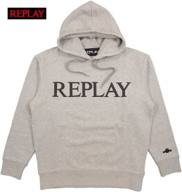 REPLAY/リプレイ M6529 RELAXED FIT SWEATSHIRT WITH ARCHIVE LOGO スウェットパーカ/プリントフーディー MELANGE GREY(ヘザーグレー)