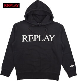 REPLAY/リプレイ M6529 RELAXED FIT SWEATSHIRT WITH ARCHIVE LOGO スウェットパーカ/プリントフーディー BLACK(ブラック)