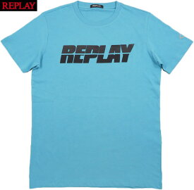 REPLAY/リプレイ M6469 JERSEY T-SHIRT WITH LETTERING PRINT 半袖プリントTシャツ/カットソー POWDER BLUE(パウダーブルー)