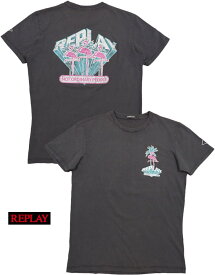 REPLAY/リプレイ M6487 T-SHIRT WITH FLAMINGO PRINT 半袖バックプリントTシャツ/カットソー BLACKBOARD(ブラックボード)