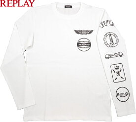 REPLAY/リプレイ M6809 LONG-SLEEVED T-SHIRT WITH PRINT 長袖プリントTシャツ/REPLAYロゴ入り長袖カットソー WHITE(ホワイト)