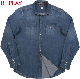 REPLAY/リプレイ M4860B REGULAR FIT SHIRT IN DARK DENIM デニムウェスタンシャツ MEDIUM BLUE(ミディアムブルー)