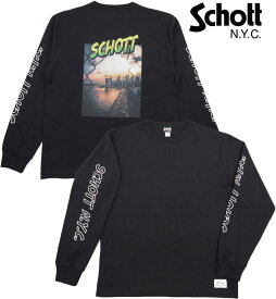 Schott/ショット #3113162 L/S PRINT TEE “SUNRISE” 長袖バックプリントTシャツ/プリント入り長袖Tシャツ/カットソー BLACK(ブラック)