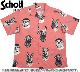 Schott/ショット SCHS-M022 HAWAIIAN SHIRT “DOG” レーヨン×コットン混、半袖ハワイアンシャツ/アロハシャツ ORANGE(オレンジ)