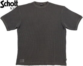 Schott/ショット #7823934008 THERMAL PIGMENT O/D S/S T-SHIRT ピグメントダイ、ワッフルTシャツ/サーマルTEE BLACK(ブラック)