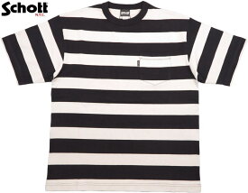 Schott/ショット #3123140 WIDE BORDER POCKET T-SHIRT ポケット付き、ボーダーTシャツ/ボーダーTEE BLACK/WHITE(ブラック×ホワイト)
