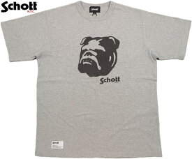 Schott/ショット S/S HEATHER T-SHIRT “STENCIL BULLDOG” ステンシルブルドックプリント入り、ヘザーTシャツ/ブルドックプリントTEE GRAY(杢グレー)