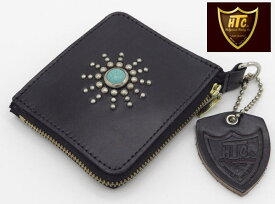 HTC(HOLLYWOOD TRADING CO.)/エイチティーシー SB2 13TURQUOISE TYPE-5 WALLET フラワーターコイズ スタッズ入り、ジップ ウォレット BLACK(ブラック)