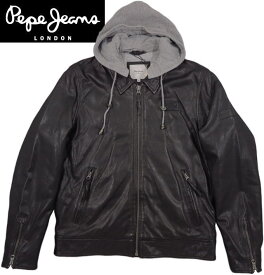 Pepe Jeans/ペペジーンズ PHILIP LEATHER JACKET 2WAYレザージャケット/襟付きライダース INFINITY(ブラック)