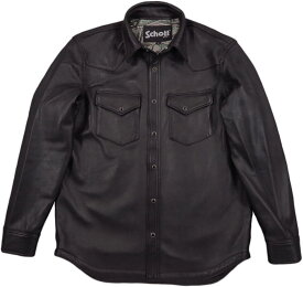Schott/ショット LAMB LEATHER WESTERN SHIRT ラムレザーウェスタンシャツ/羊革シャツジャケット/レザーシャツジャケット BLACK(ブラック)