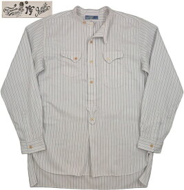 MFSC“PIOUPIOU”COLLECTION COTTON DOBBY STRIPE CHEMISE SHIRT ミスターフリーダム×シュガーケーンドビーストライプ 立ち襟、プルオーバーシャツ 401 A/WHITE(ワンウォッシュホワイト)/SC28253