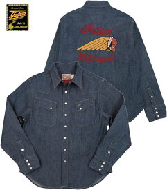 INDIAN MOTORCYCLE×SUGAR CANEインディアンモーターサイクル×シュガーケーン L/S DENIM WESTERN SHIRT W/EMB'D背中刺しゅう入り、デニムウェスタンシャツ/デニムウェスタン 421A)A.BLUE(ワンウォッシュ)/IM28374