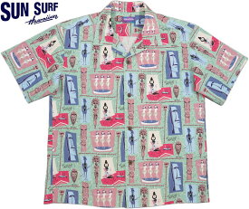 SUN SURF/サンサーフ“DANCE HALL”by SHAG COTTON POPLIN OPEN SHIRT 「ダンスホール」バイ・シャグ コットン半袖アロハシャツ/コットンハワイアンシャツ GREEN(グリーン)/SS38473