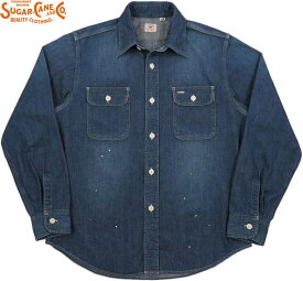SUGAR CANE/シュガーケーン BLUE DENIM L/S WORK SHIRT AGED MODEL デニムワークシャツ/デニムシャツ/デニシャツ H.NAVY(ハードネイビー)/SC28754