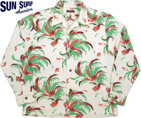 SUN SURF/サンサーフ“COCK FIGHTING” COTTON FLANNEL L/S OPEN SHIRTS コットンネル・ハワイアンシャツ/コットンフランネル・アロハシャツ/長袖アロハ OFF WHITE(オフホワイト)/Lot No. SS28759