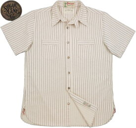 SUGAR CANE/シュガーケーン FICTION ROMANCE 8.5oz. WHITE WABASH STRIPE S/S WORK SHIRT フィクションロマンス・8.5オンス・ホワイトウォバッシュストライプ半袖ワークシャツ 401 A/WHITE(ONE WASH) ワンウォッシュ/Lot No. SC37275