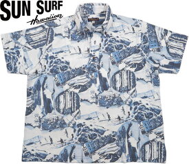 SUN SURF/サンサーフ COOLMAX PULLOVER BUTTON DOWN SHIRT “HAWAIIAN HISTORY” クールマックス プルオーバーハワイアンシャツ/鹿の子ポロシャツ/ハワイアンポロシャツ/ポロアロハ BLUE(ブルー)/Lot No. SS79005