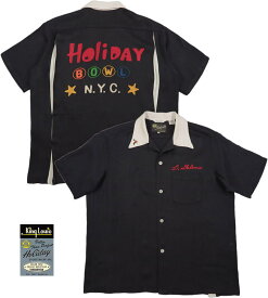 King Louie by Holiday/キングルイ バイ ホリデー “HOLIDAY BOWL NYC” 背中刺繍入り、レーヨン ボウリングシャツ/ボーリングシャツ BLACK(ブラック)/Lot No. KL38899