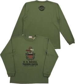 BUZZ RICKSON'S×PEANUTS/バズリクソンズ×ピーナッツ L/S T-SHIRT “U.S. NAVAL TRAINING CENTER” 長袖スヌーピープリントTシャツ OLIVE(オリーブ)/Lot No. BR69276