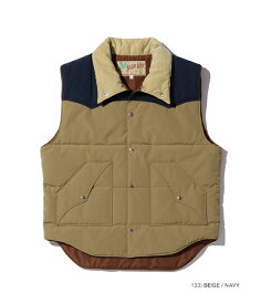 SUGAR CANE/シュガーケーン T/C PADDING VESTコデュロイ襟、ポリエステル×コットン中綿ベスト/ TCパディングベスト 133) BEIGE / NAVY(ベージュ×ネイビー)/Lot No. SC15400