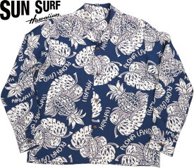 SUN SURF/サンサーフ L/S RAYON HAWAIIAN SHIRT “THE PINEAPPLE ISLANDS” 長袖レーヨン・アロハシャツ/長袖ハワイアンシャツ「パイナップル アイランド」 128) NAVY(ネイビー)/Lot No. SS29005