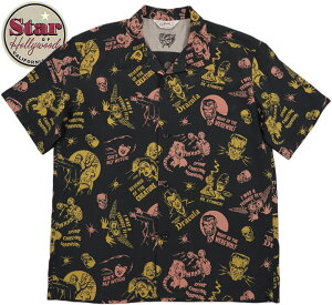 STAR OF HOLLYWOOD/�X�^�[�I�u�n���E�b�h HIGH DENSITY RAYON OPEN SHIRT �gTHE MONSTERS�h by VINCE RAY �����x���[���������I�[�v���J���[�V���c 119) BLACK(�u���b�N)/Lot No. SH38871