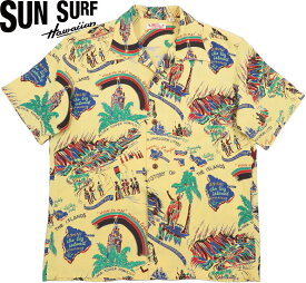 SUN SURF/サンサーフ S/S RAYON HAWAIIAN SHIRT “HISTORY OF THE ISLANDS” 半袖レーヨン・アロハシャツ/ハワイアンシャツ「ヒストリー オブ ジ アイランド」 155) YELLOW(イエロー)/Lot No. SS39013