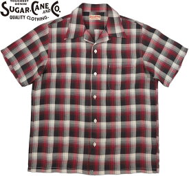 SUGAR CANE/シュガーケーン RAYON CHECK OPEN SHIRT 半袖チェックオープンシャツ/レーヨンチェックオープンシャツ 165) RED(レッド)/Lot No. SC39121