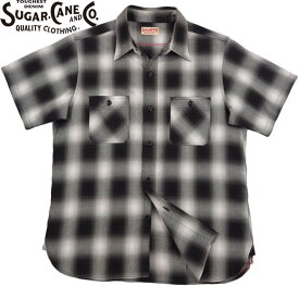 SUGAR CANE/シュガーケーン COTTON OMBRE CHECK WORK SHIRT コットンオンブレチェックワークシャツ/半袖チェックシャツ 119) BLACK(ブラック)/Lot No. SC39293