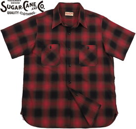 SUGAR CANE/シュガーケーン COTTON OMBRE CHECK WORK SHIRT コットンオンブレチェックワークシャツ/半袖チェックシャツ 165) RED(レッド)/Lot No. SC39293