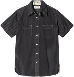 SUGAR CANE/�V���K�[�P�[�� FICTION ROMANCE 8.5oz. BLACK WABASH STRIPE WORK SHIRT (SHORT SLEEVE) �t�B�N�V�������}���X�E8.5�I���X�E�u���b�N�E�H�o�b�V���X�g���C�v�������[�N�V���c 411A) ONE WASH(�����E�H�b�V��