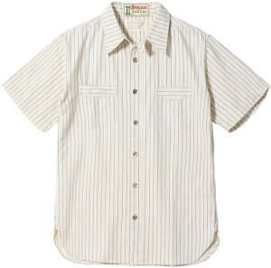 SUGAR CANE/�V���K�[�P�[�� FICTION ROMANCE 8.5oz. WHITE WABASH STRIPE WORK SHIRT (SHORT SLEEVE) �t�B�N�V�������}���X�E8.5�I���X�E�z���C�g�E�H�o�b�V���X�g���C�v�������[�N�V���c 401A) ONE WASH(�����E�H�b�V��