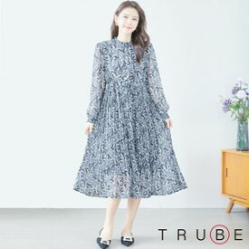 TRUBE【L〜LL】プリントロングワンピース(C38-888)デイリーファッション 普段着 おしゃれ着（ワンピース単品）ゆったり　ミセスファッション 大人可愛い 30代 40代 50代 60代　若見え　婦人服　可愛い服　長袖【晩夏】