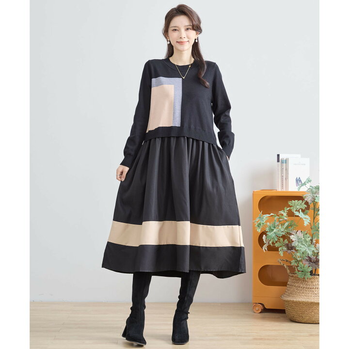 新品未使用♡ TRUBE カーキー　異素材ドッキングワンピース　セットアップ風