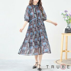 new　TRUBE【L〜LL】ペイズリー柄シフォンワンピース　(C38-1163)普段着 おしゃれ着　（ワンピース単品の価格です）ミセス ミセスファッション 大人可愛い 30代 40代 50代 60代　若見え　洋服　婦人服　可愛い服　半袖　春夏