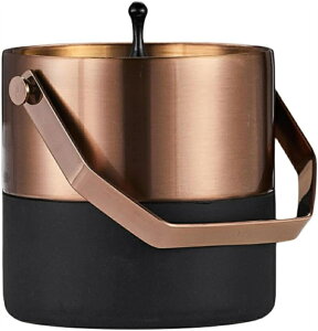 アイスペール 溶けないステンレス製 アイスペール 蓋付き 二重構造 真空断熱 1.8リットル ハンドルと蓋付き 保冷 家庭用 (ローズゴールド、金属ハンドル)
